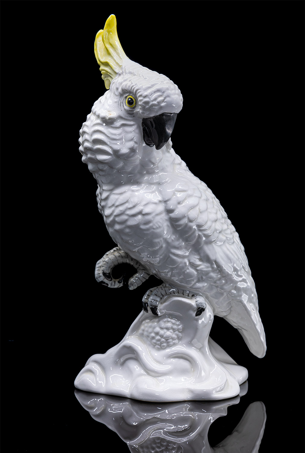Staffordshire porcelain white crested cockatoo product photography