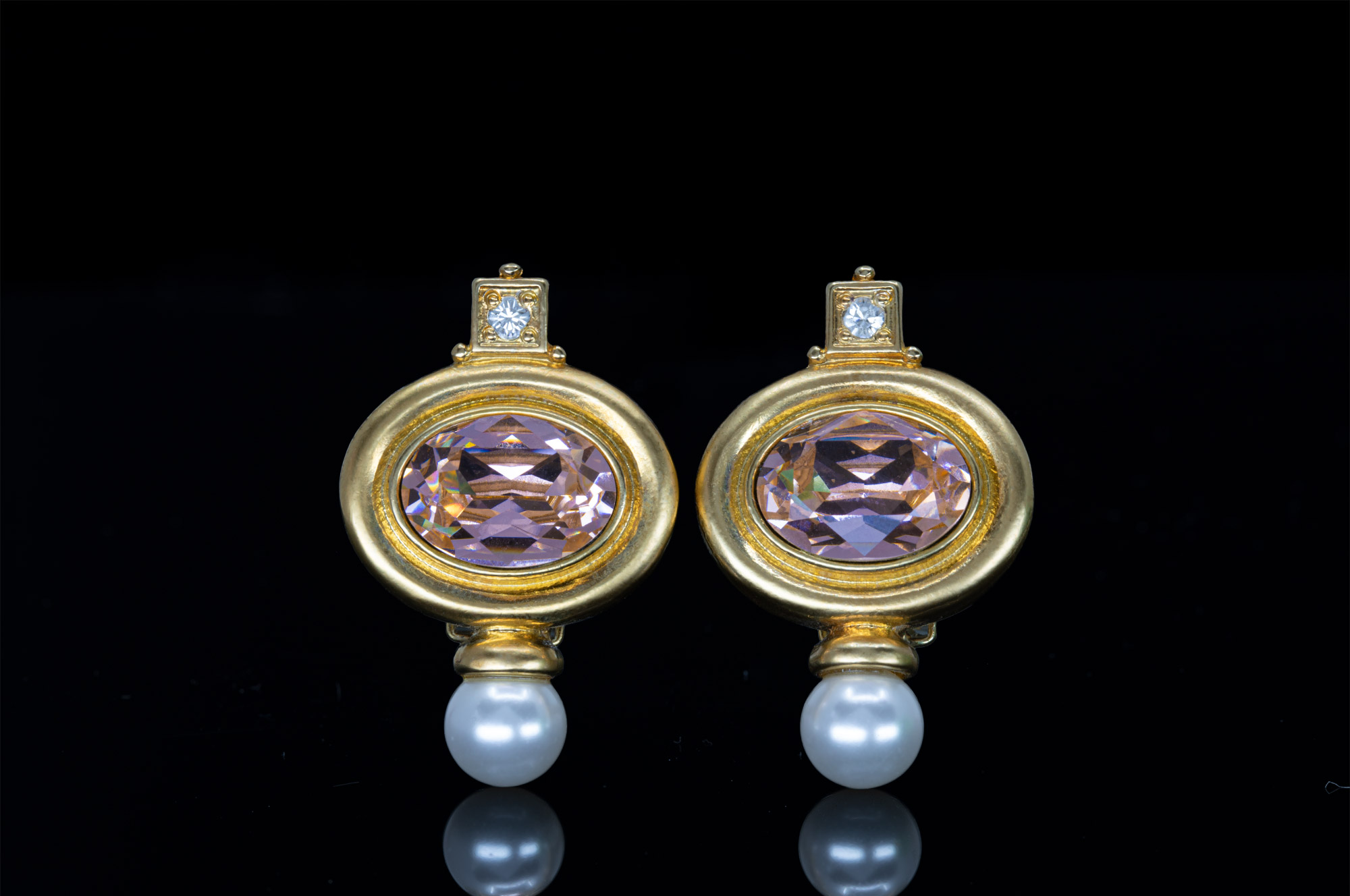 pearl and pink stone earrings
